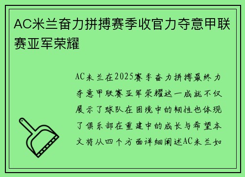 AC米兰奋力拼搏赛季收官力夺意甲联赛亚军荣耀